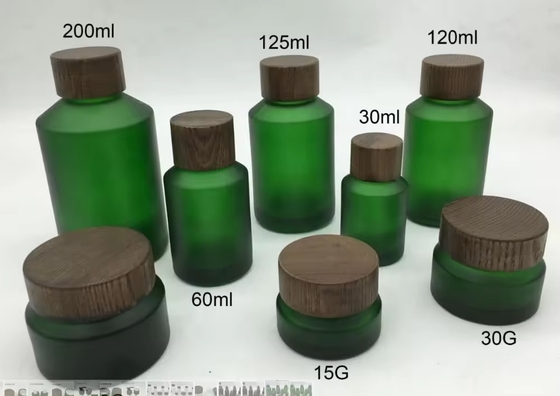 30g, 50g, 15ml, 30ml, 60ml, 120ml, πράσινο παγωμένο γυάλινο μπουκάλι με ξύλινο καπάκι