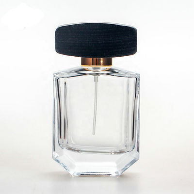 30ml κενά μπουκάλια αρώματος γυαλιού 28MM 28/400 τετραγωνικά ξύλινα καλύμματα