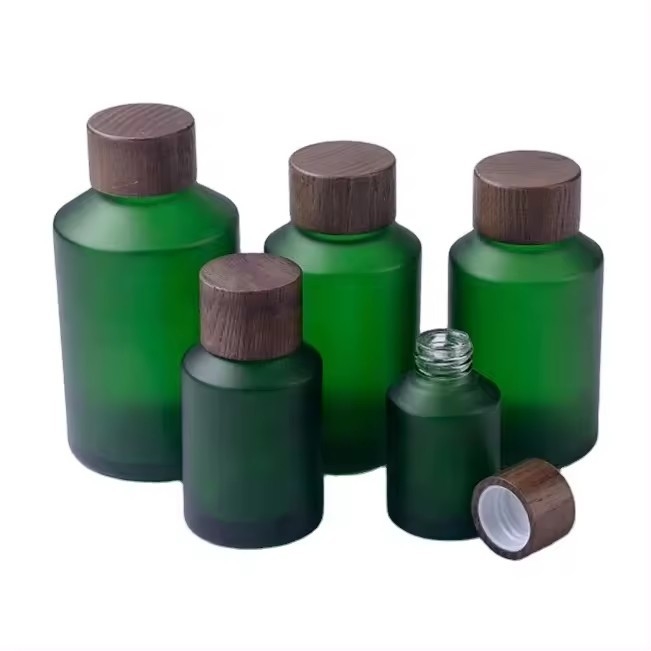30g, 50g, 15ml, 30ml, 60ml, 120ml, πράσινο παγωμένο γυάλινο μπουκάλι με ξύλινο καπάκι